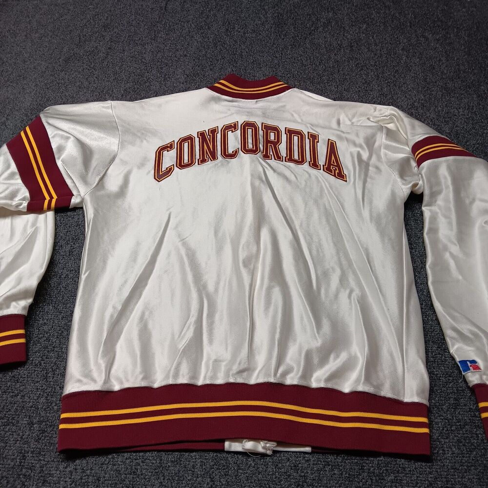 Vintage Concordia College Track Jacket Russell Adult 40 White Nylon Snap